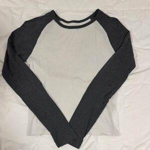 Brandy Melville Dark Grey and White Long Sleeve Tee